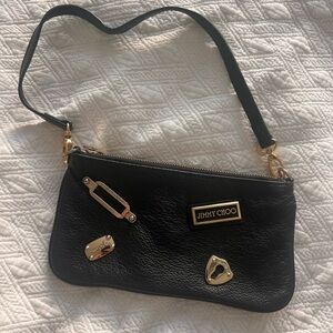 Jimmy Choo Black Leather Clutch with Gold Accents